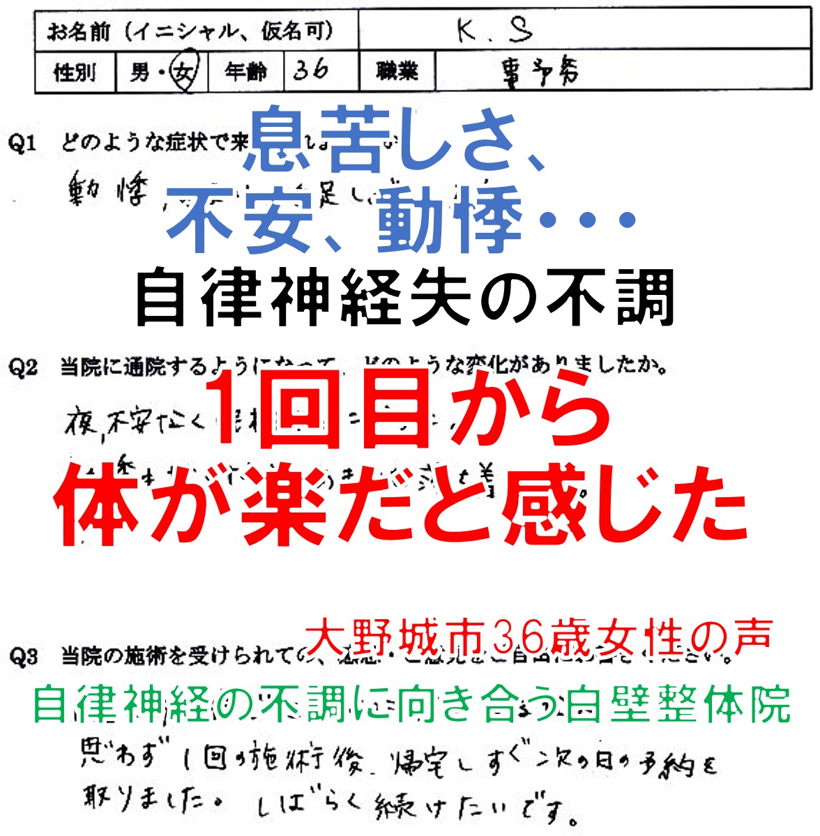 動悸、下痢、息苦しさなどが変化した福岡県大野城市の方の口コミ