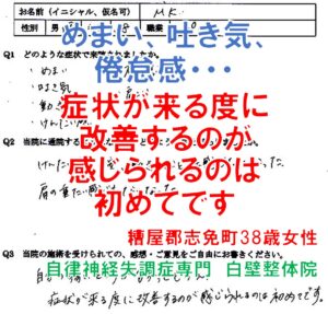 吐き気・めまい・倦怠感などが変化した福岡県糟屋郡志免町の方の口コミ