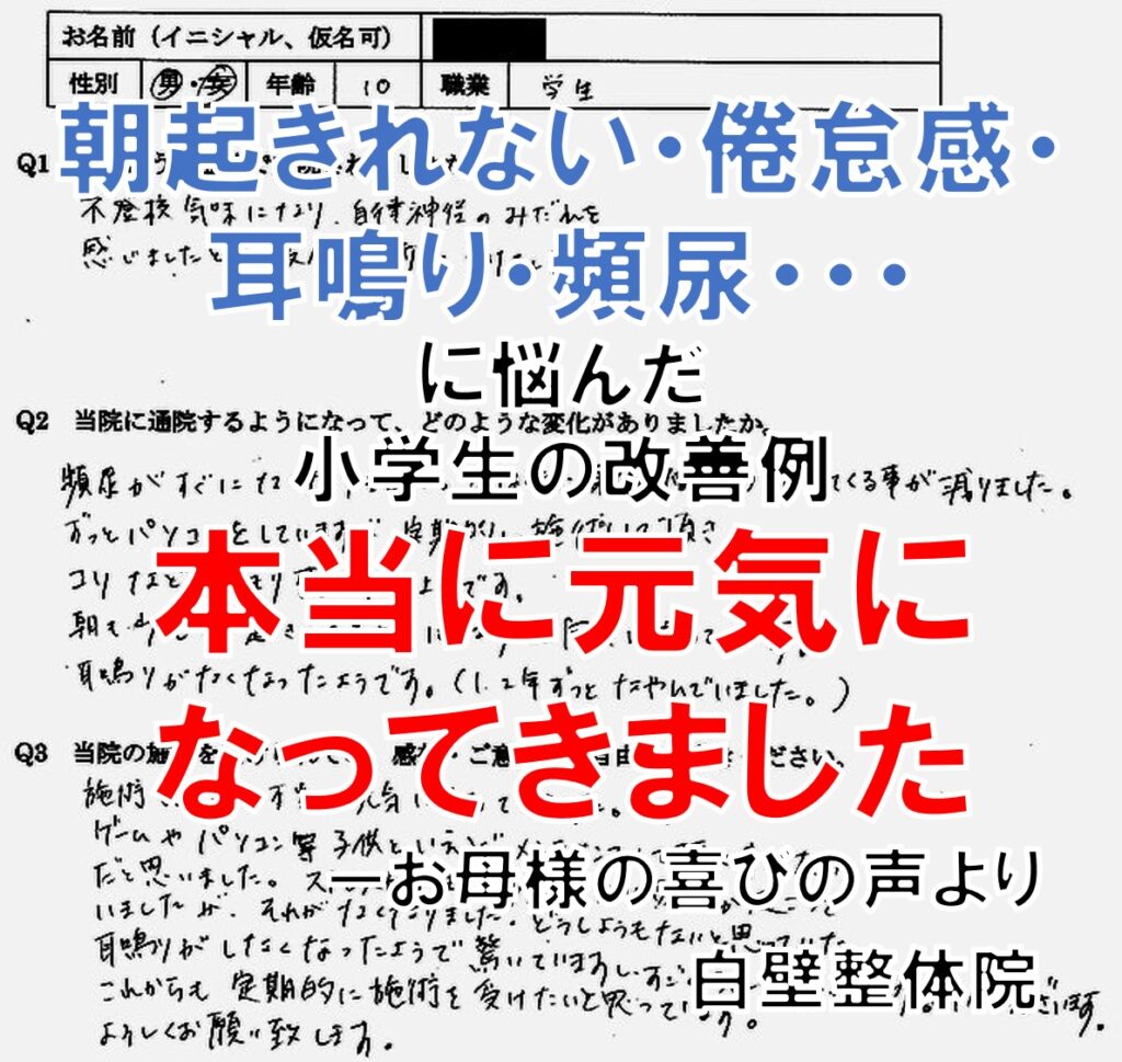 朝起きれない、倦怠感、頭痛、耳鳴りのあった春日市の小学生の口コミ