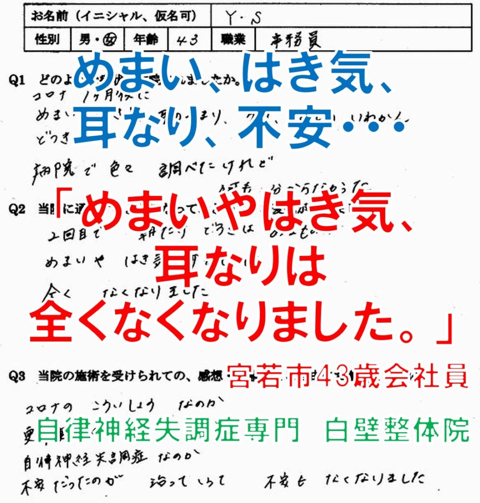 めまい、吐き気、耳鳴り、不安などの自律神経失調症の症状が楽になった宮若市の会社員の口コミ