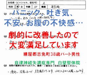 パニック、吐き気、腹痛などが整体で楽になった糟屋郡志免町の方の口コミ