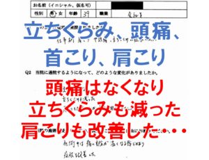 立ちくらみ（めまい）、頭痛、首こり、肩こり、自律神経失調症が楽になった春日市の方の口コミ