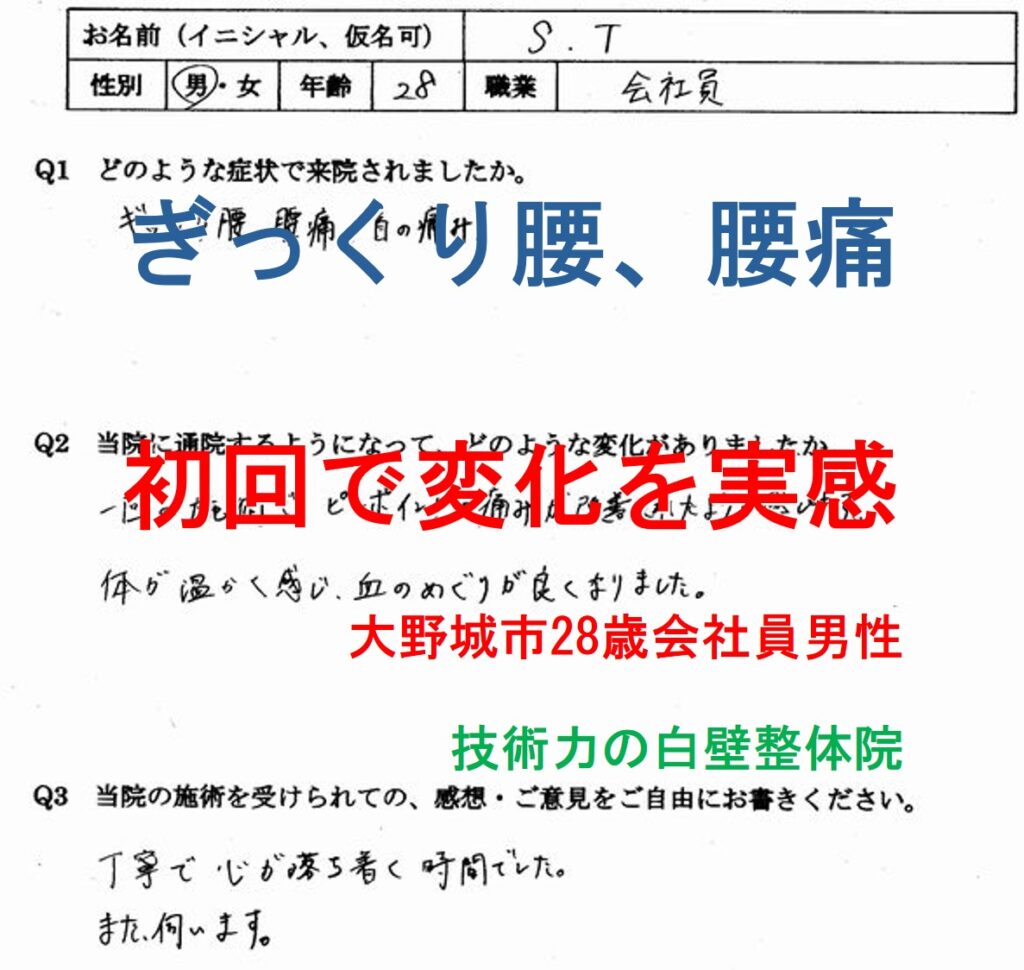 ぎっくり腰、腰痛のある大野城市の方のアンケート