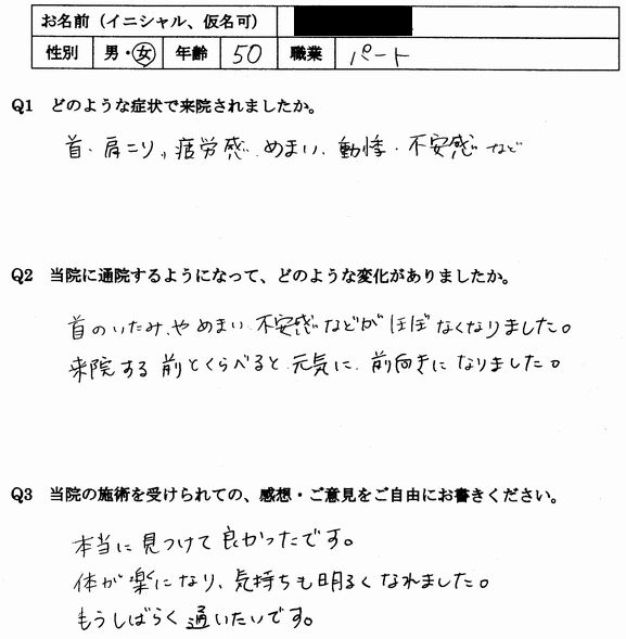 不安、倦怠感、高血圧、高コレステロール血症などの自律神経失調症のあった筑紫野市の方の口コミ
