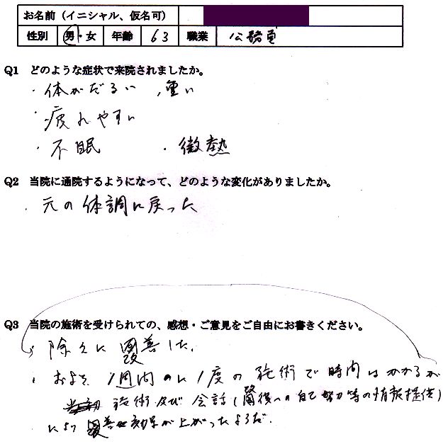 倦怠感、微熱、思考力の低下、不眠などの自律神経失調症の症状が整体で楽になられた福岡県糟屋郡志免町の方の口コミ