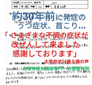 腰部脊柱管狭窄症、機能性ディスペプシア、逆流性食道炎、更年期障害、憂うつ、首こりなどの不調が整体で楽になった太宰府市の方の口コミ