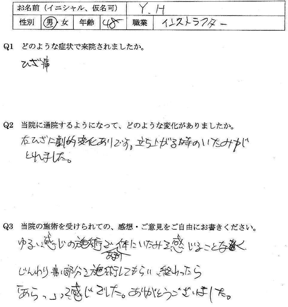 膝痛（膝蓋靭帯炎、ジャンパー膝）が整体で楽になった大野城市の方の口コミ
