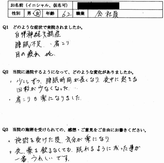 逆流性食道炎、倦怠感、食欲不振、不眠などの自律神経失調症の症状が整体で楽になった大野城市の方の口コミ